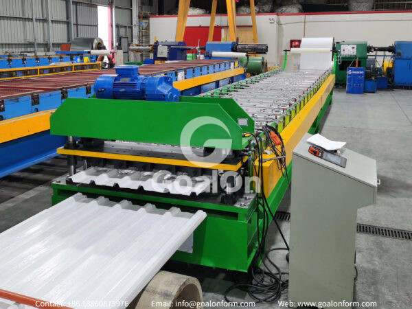 Film-Laminated IBR Trapezoidal Roof Panel Roll Forming Machine Hydraulic Cut (1)